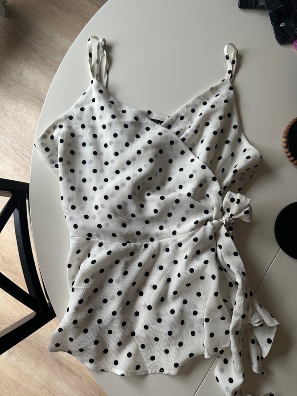 Polka Dot Wrap Cami Top - White/Black